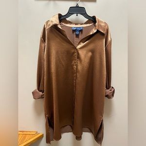 Susan Graver bronze button up blouse 2X